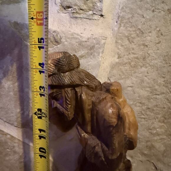 VTG 1975 Hand Carved Olive Wood Statue Man Sheep Shepherd 15" Old City Jerusalem - Picture 14 of 16